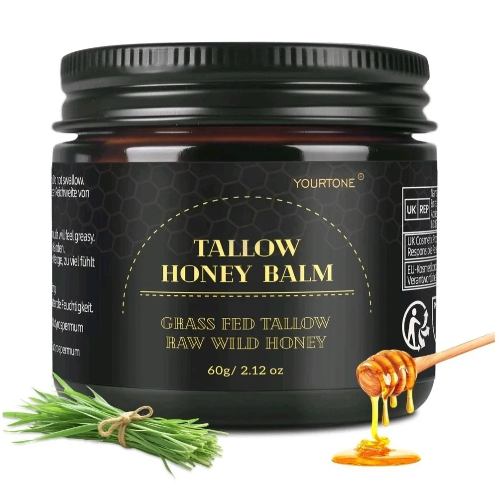 Yourtone Tallow Honey Balm Grass Fed Beef Tallow‎ Raw Wild Honey 60g 2.12oz NEW